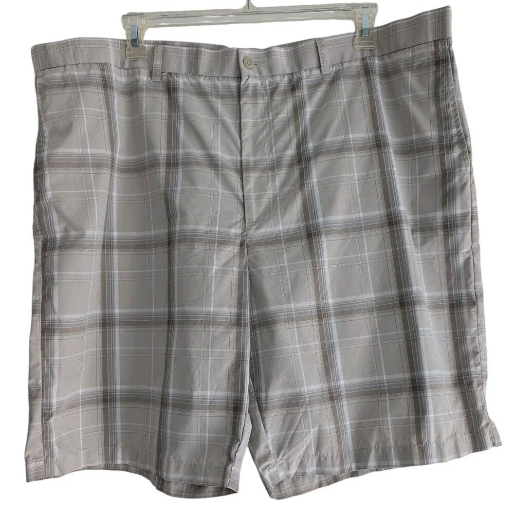 Ben Hogan Performance Shorts Men's Size 36 Beige Plaid Pockets Athleisure Golf